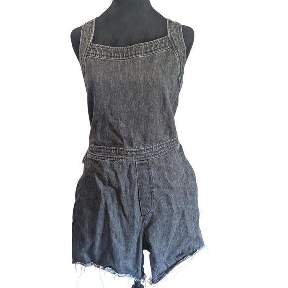 rag & bone Black Denim Shortalls Romper, Size L - Picture 3 of 5